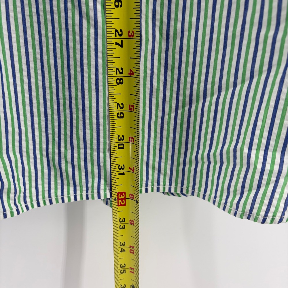 Lands' End XL Mens Striped Short Sleeve Button Down Shirt Green Blue - Picture 9 of 11